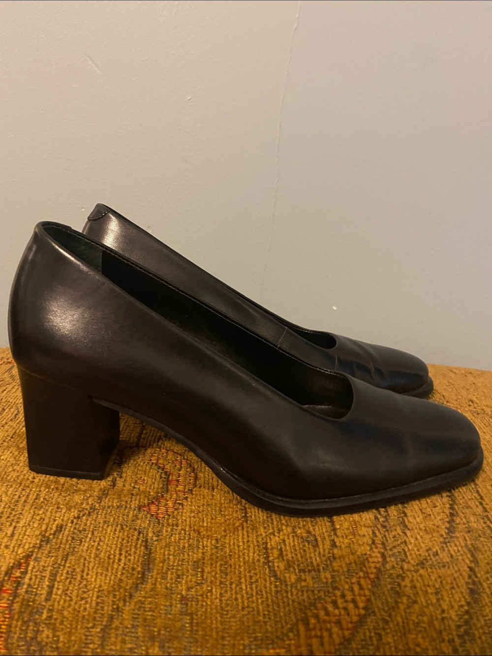 Rockport Black Leather Block Heel Pumps